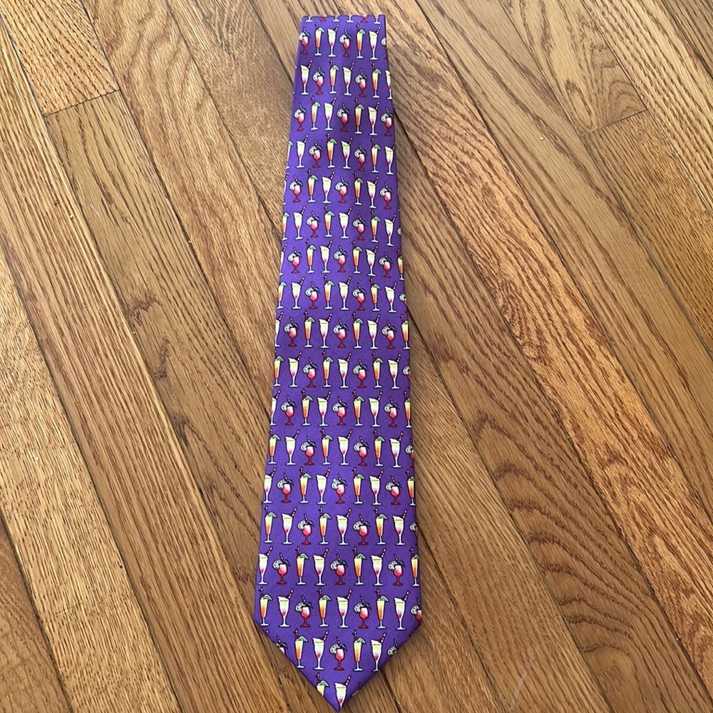 Rivety of Boston Silk Neck Tie Purple Novelty Tropical Drinks Vacation Wedding‎